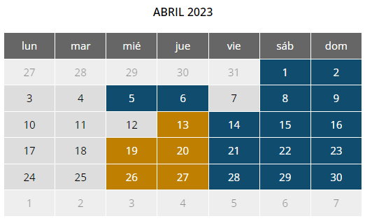 Calendario Puy du Fou - Casa Rural los Pájaros