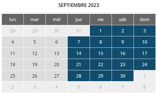 Calendario Puy du Fou - Casa Rural los Pájaros